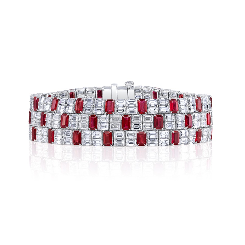 Triple Stacked Ruby and Diamond Bracelet